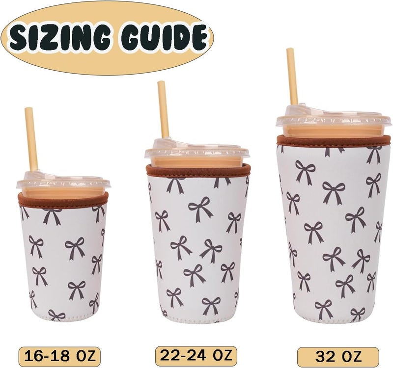 Haevola Reusable Insulated Neoprene Iced Coffee Cup Sleeve, Durable Drink Sleeve for Cold Beverages, Beverage Holder for Iced Coffee, Elegant Bow - Image 5